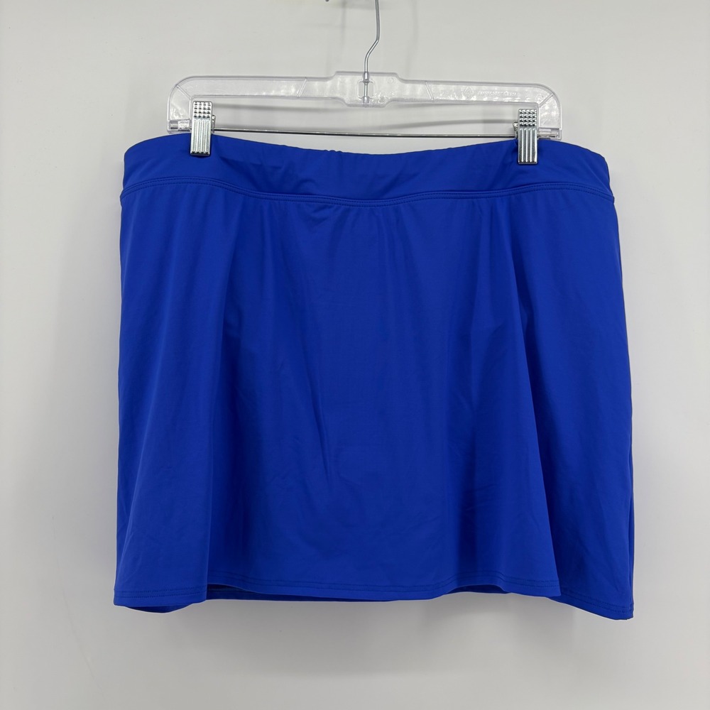 Lands' End Womens 18 Blue Swim Skirt Skort Attached Briefs Solid Plus Size